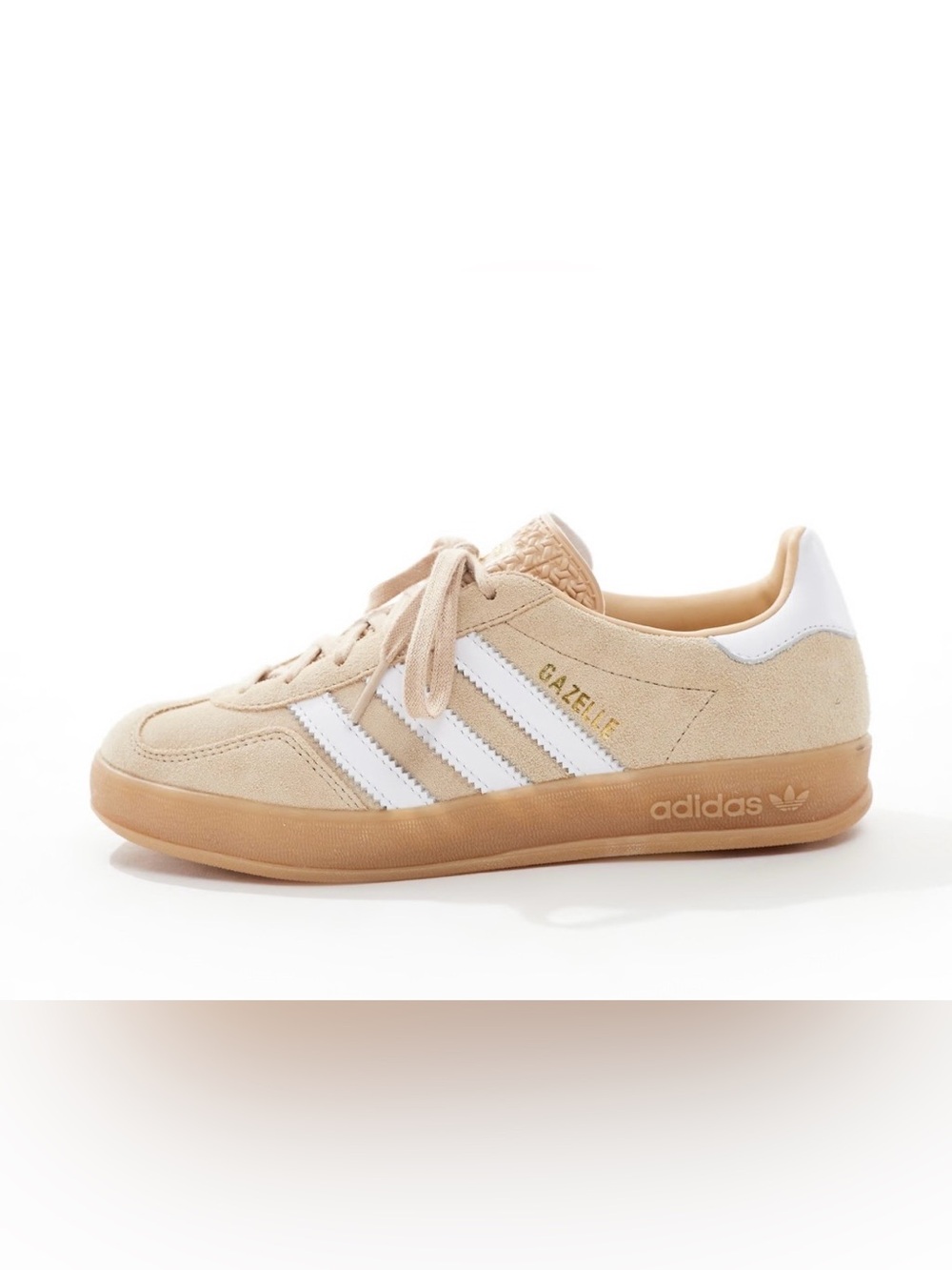 adidas Originals Gazelle Beige Suede Sneakers with White Stripes - Picture 1 of 4